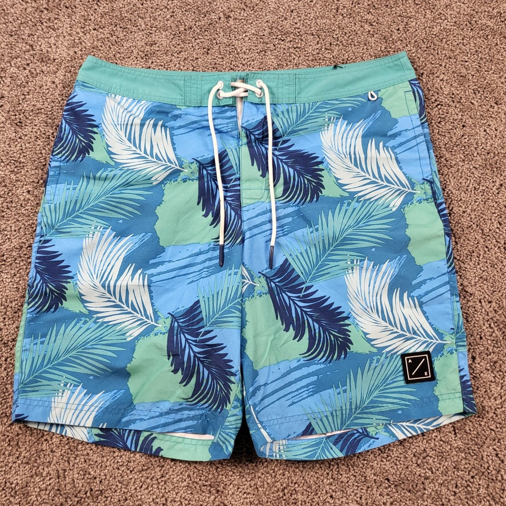 American Eagle Men's Palm Leaf Boardshorts Blue Swim Trunks Size L